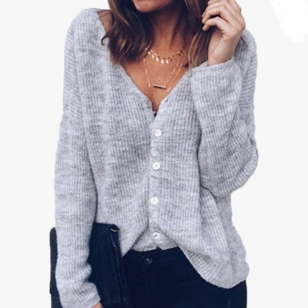 🆕Gray Knitted Button Down Sweater Cardig…